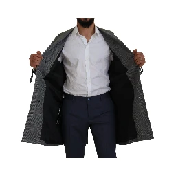 Gray Wool Plaid Long Trench Coat Jacket Trench Coat Jacket