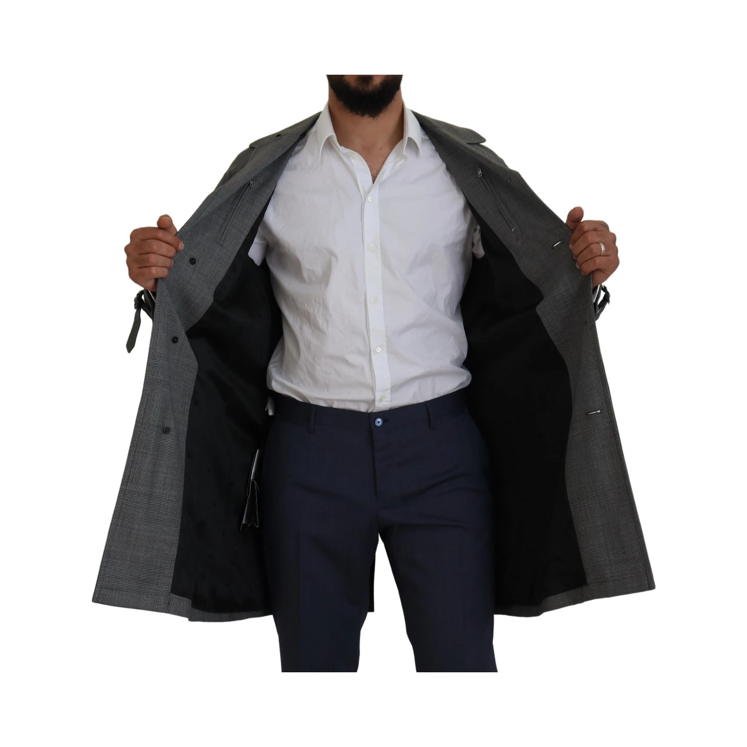 Gray Wool Plaid Long Trench Coat Jacket Trench Coat Jacket