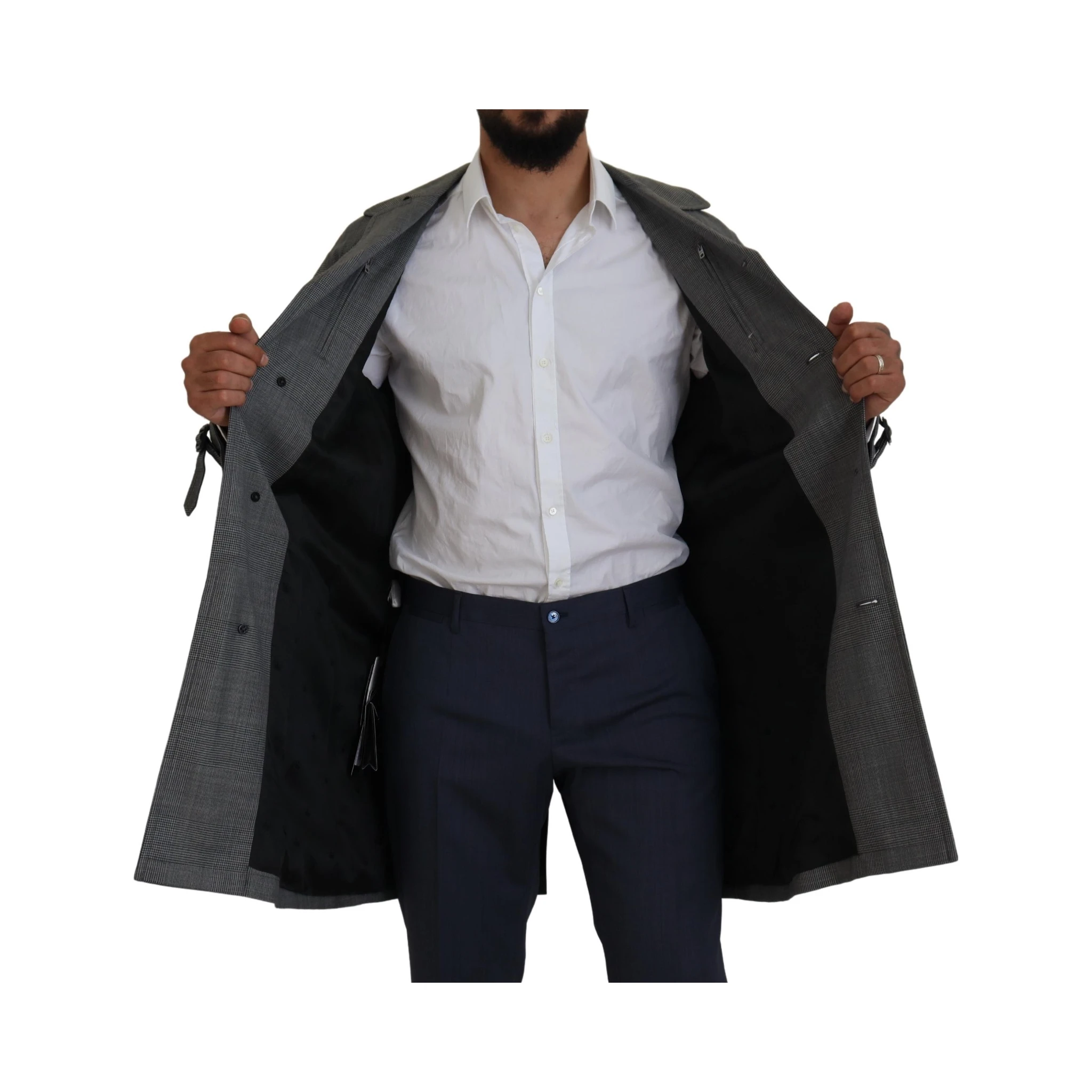 Gray Wool Plaid Long Trench Coat Jacket Trench Coat Jacket