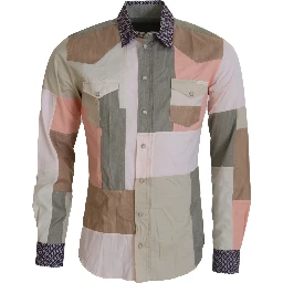 Multicolor Cotton Patchwork Slim Shirt