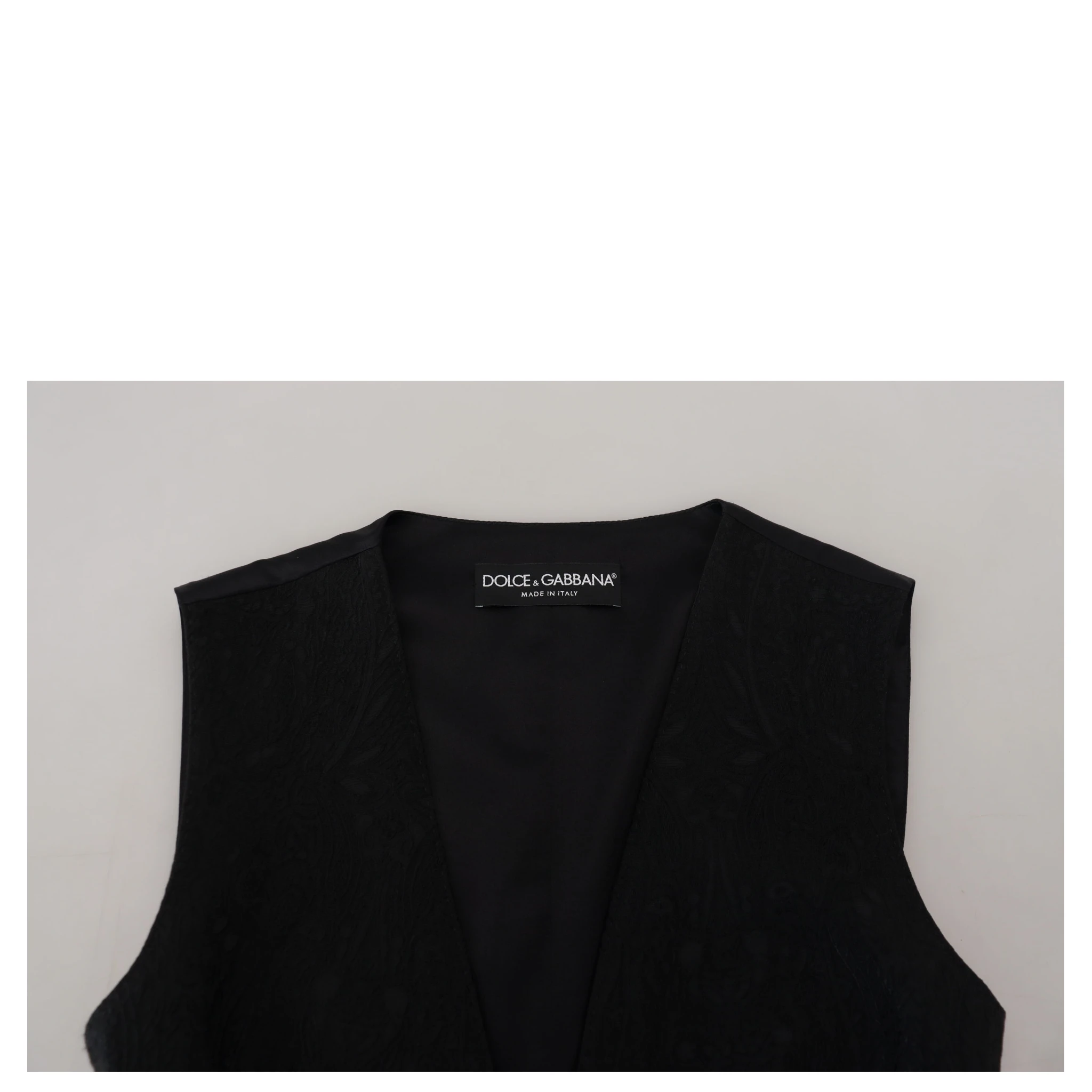 Black Brocade Button Down Sleeveless Vest Top