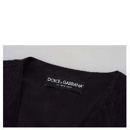 Black Brocade Button Down Sleeveless Vest Top