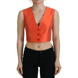Orange Sleeveless Waistcoat Cropped Vest Top
