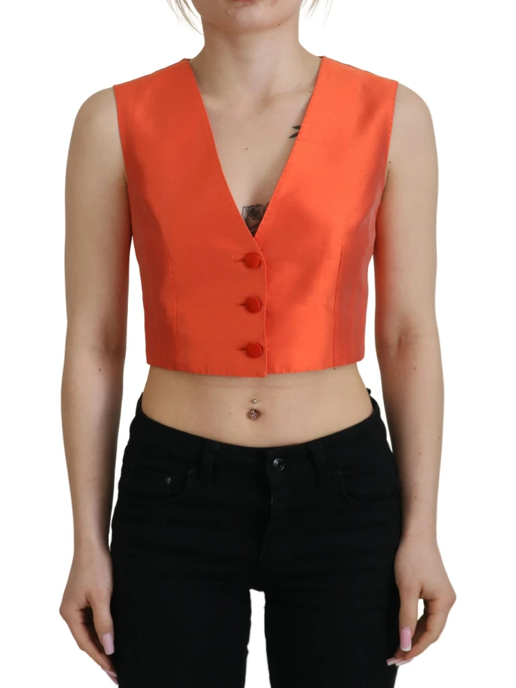 Orange Sleeveless Waistcoat Cropped Vest Top