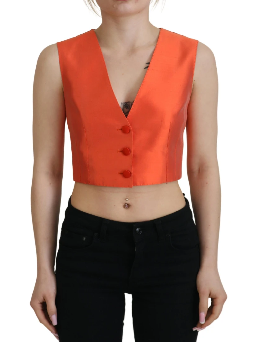 Orange Sleeveless Waistcoat Cropped Vest Top