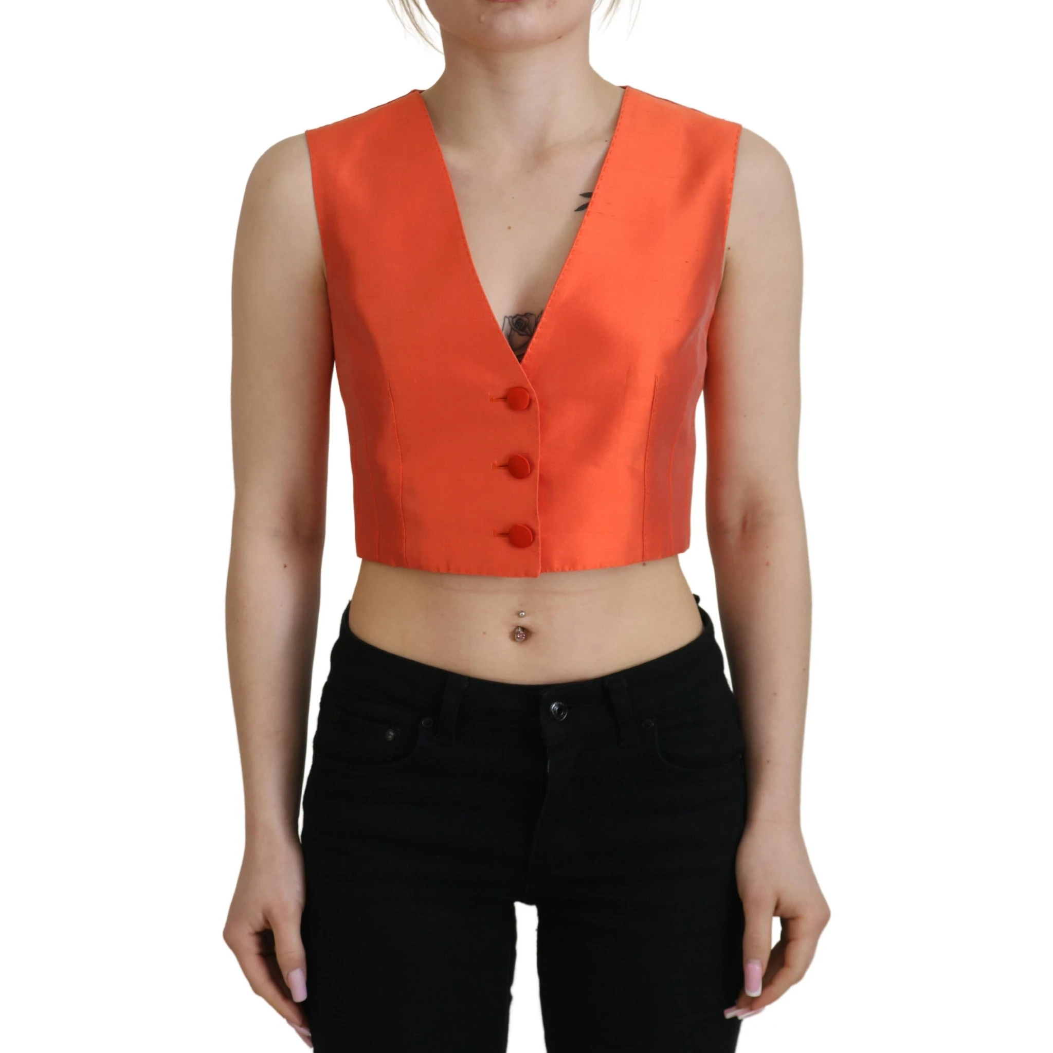 Orange Sleeveless Waistcoat Cropped Vest Top