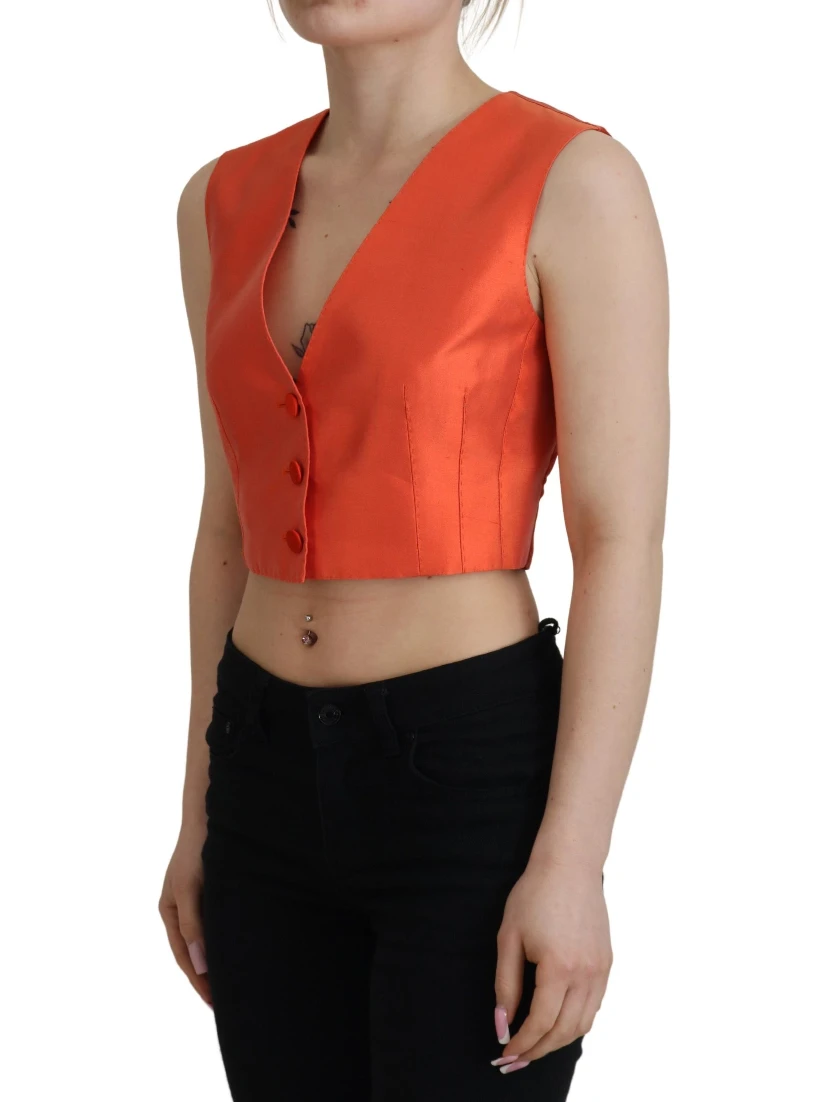 Orange Sleeveless Waistcoat Cropped Vest Top