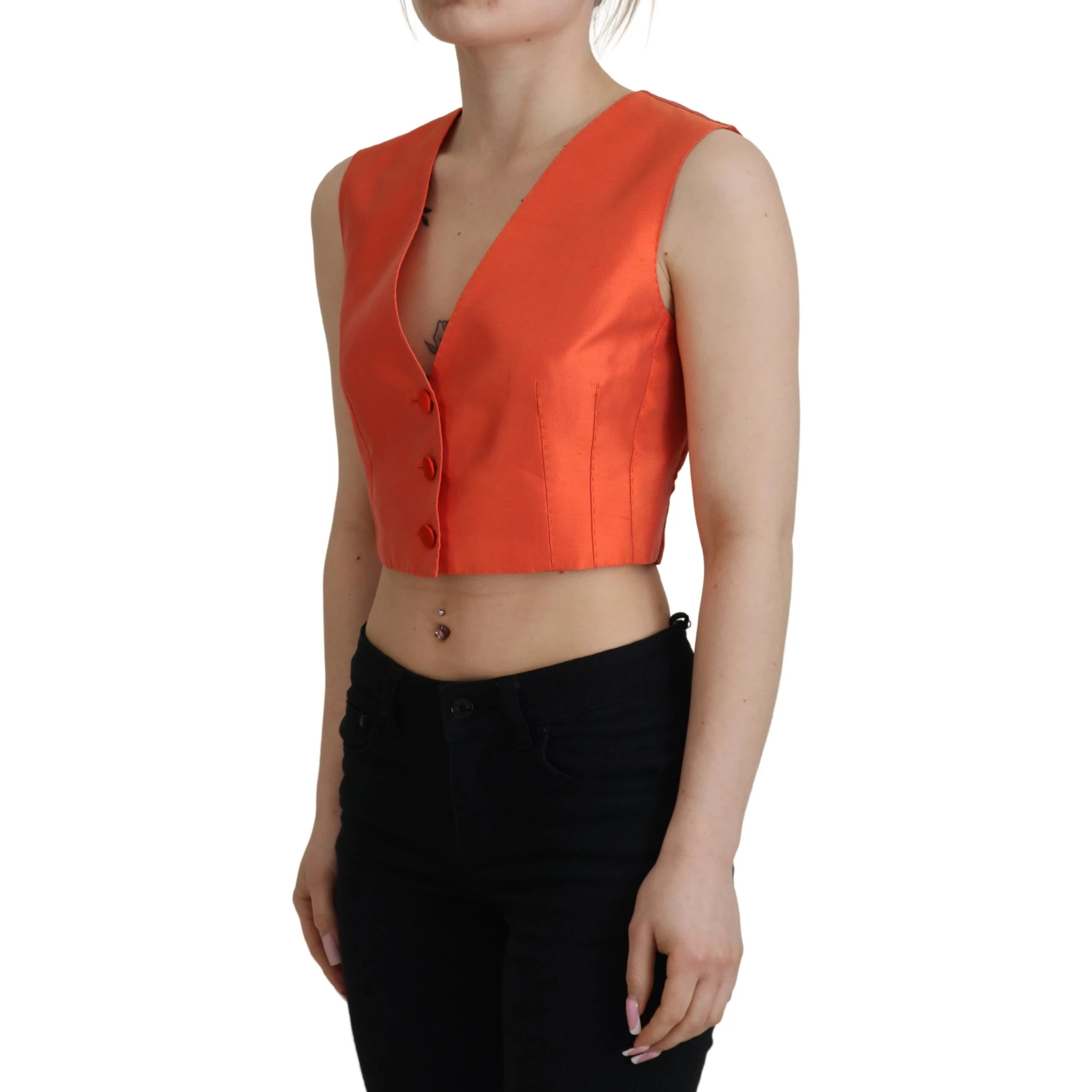Orange Sleeveless Waistcoat Cropped Vest Top