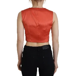 Orange Sleeveless Waistcoat Cropped Vest Top