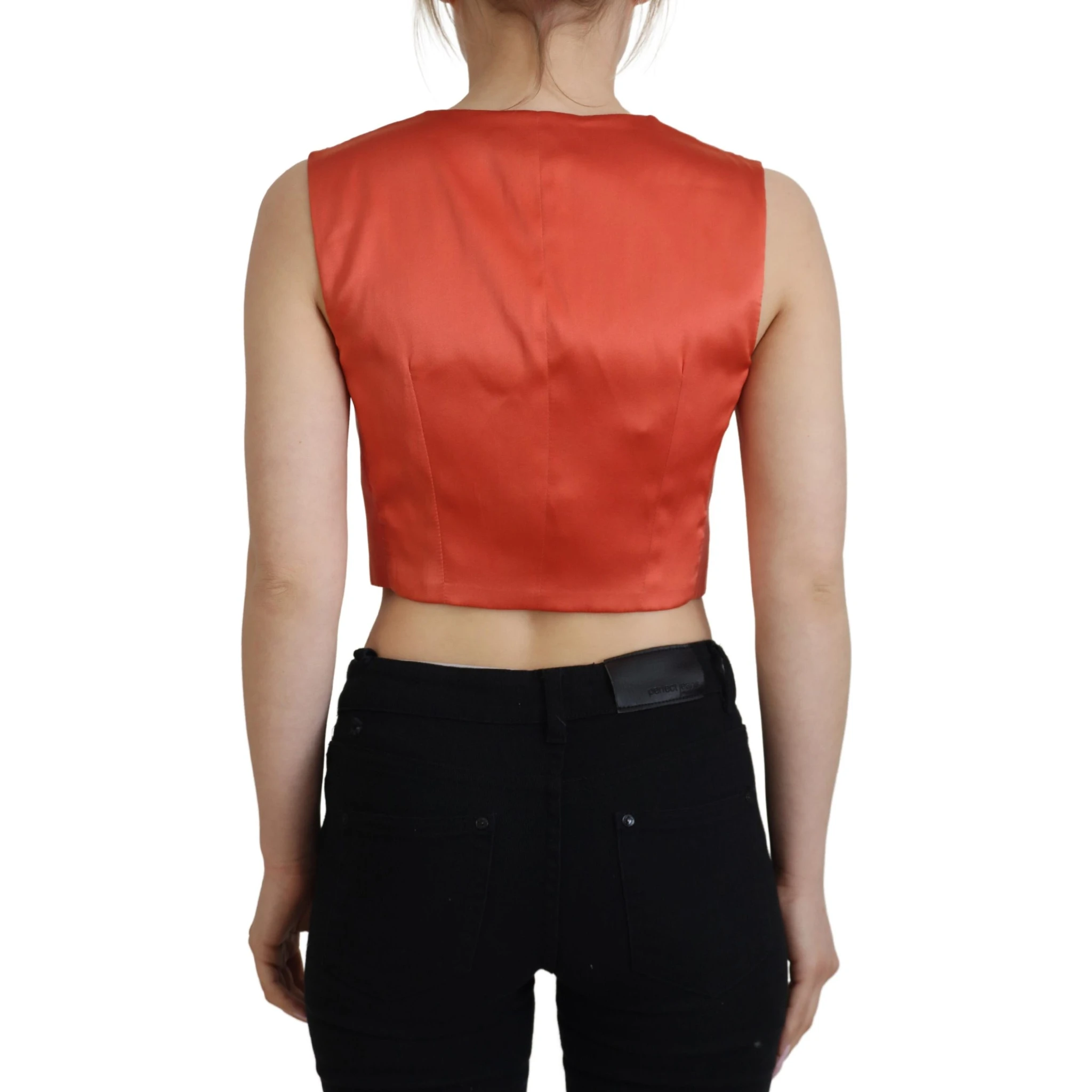 Orange Sleeveless Waistcoat Cropped Vest Top