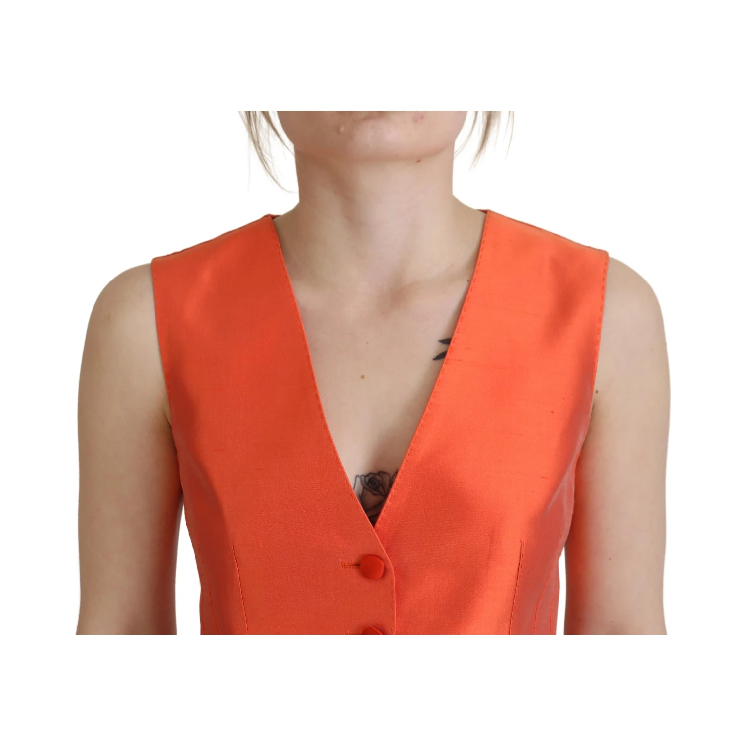 Orange Sleeveless Waistcoat Cropped Vest Top