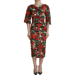 Multicolor Geranium Silk Sheath Midi Dress
