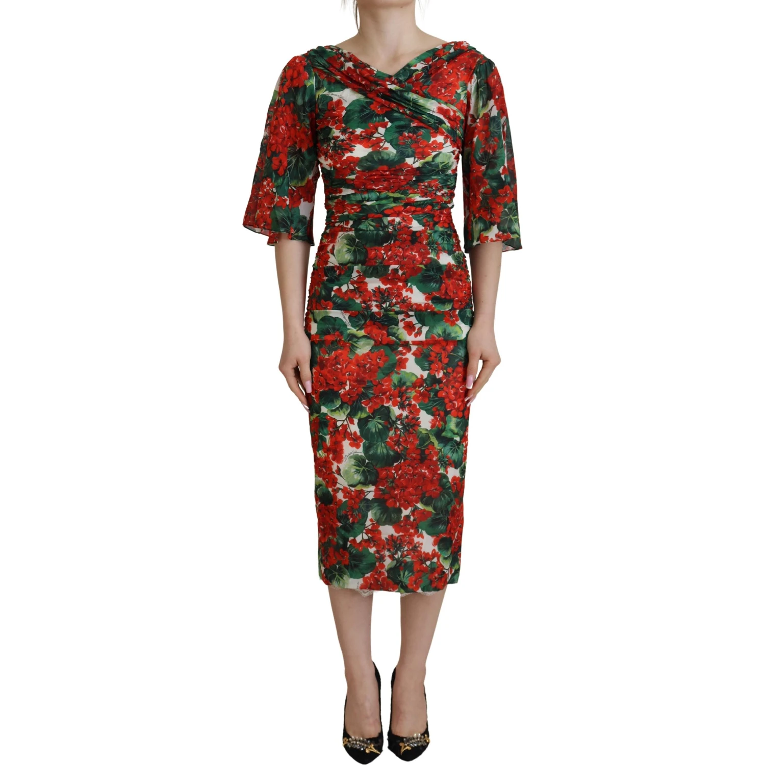 Multicolor Geranium Silk Sheath Midi Dress