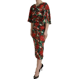 Multicolor Geranium Silk Sheath Midi Dress