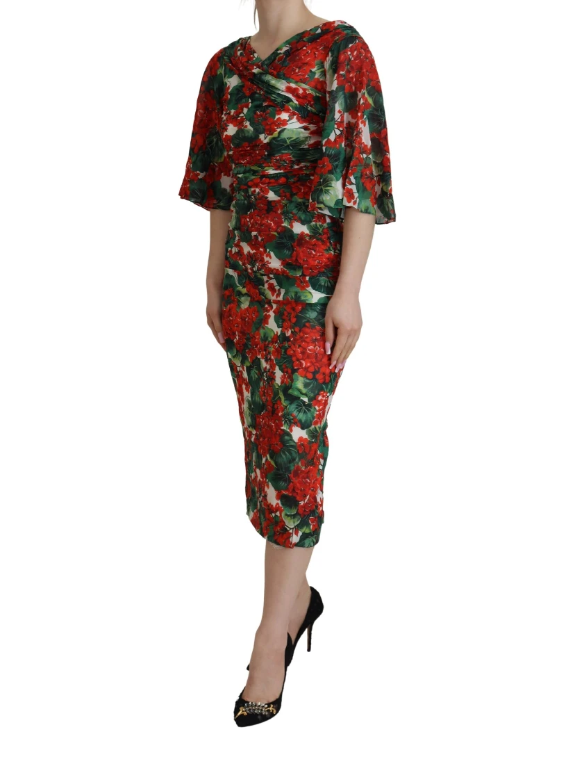 Multicolor Geranium Silk Sheath Midi Dress
