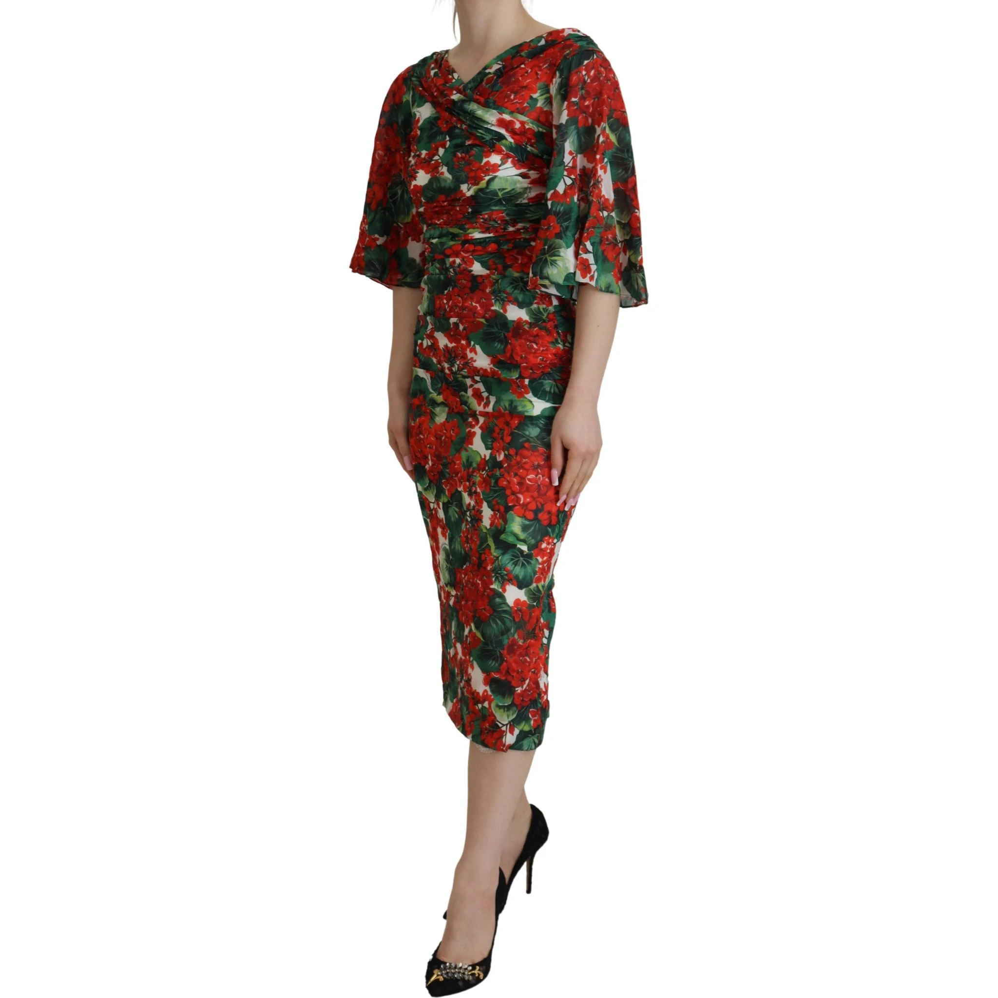Multicolor Geranium Silk Sheath Midi Dress
