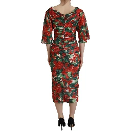 Multicolor Geranium Silk Sheath Midi Dress