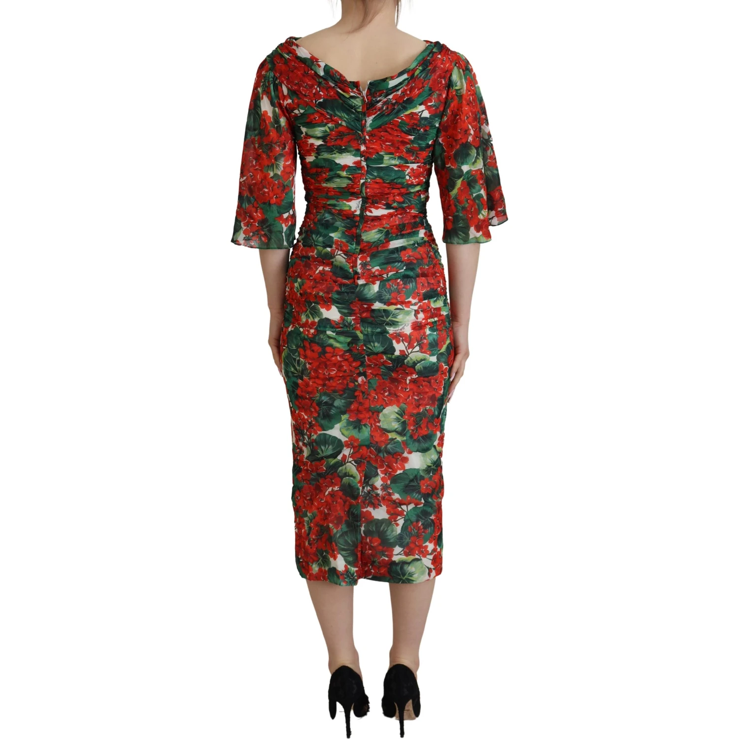 Multicolor Geranium Silk Sheath Midi Dress