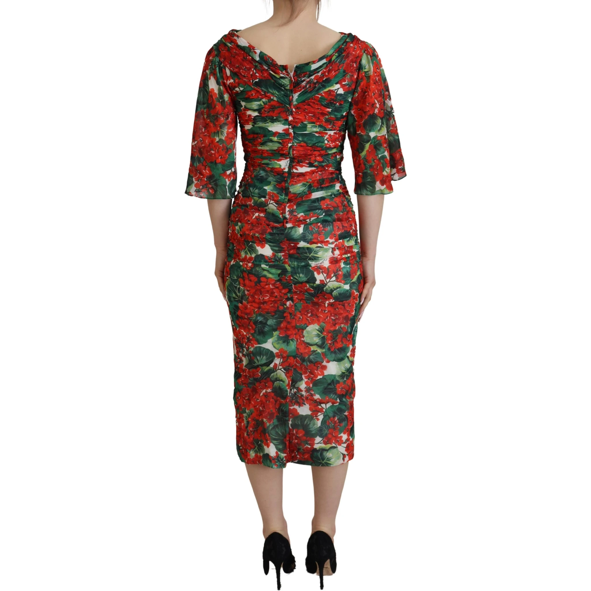 Multicolor Geranium Silk Sheath Midi Dress