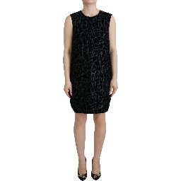 Black Leopard Shift Mini Polyester Dress
