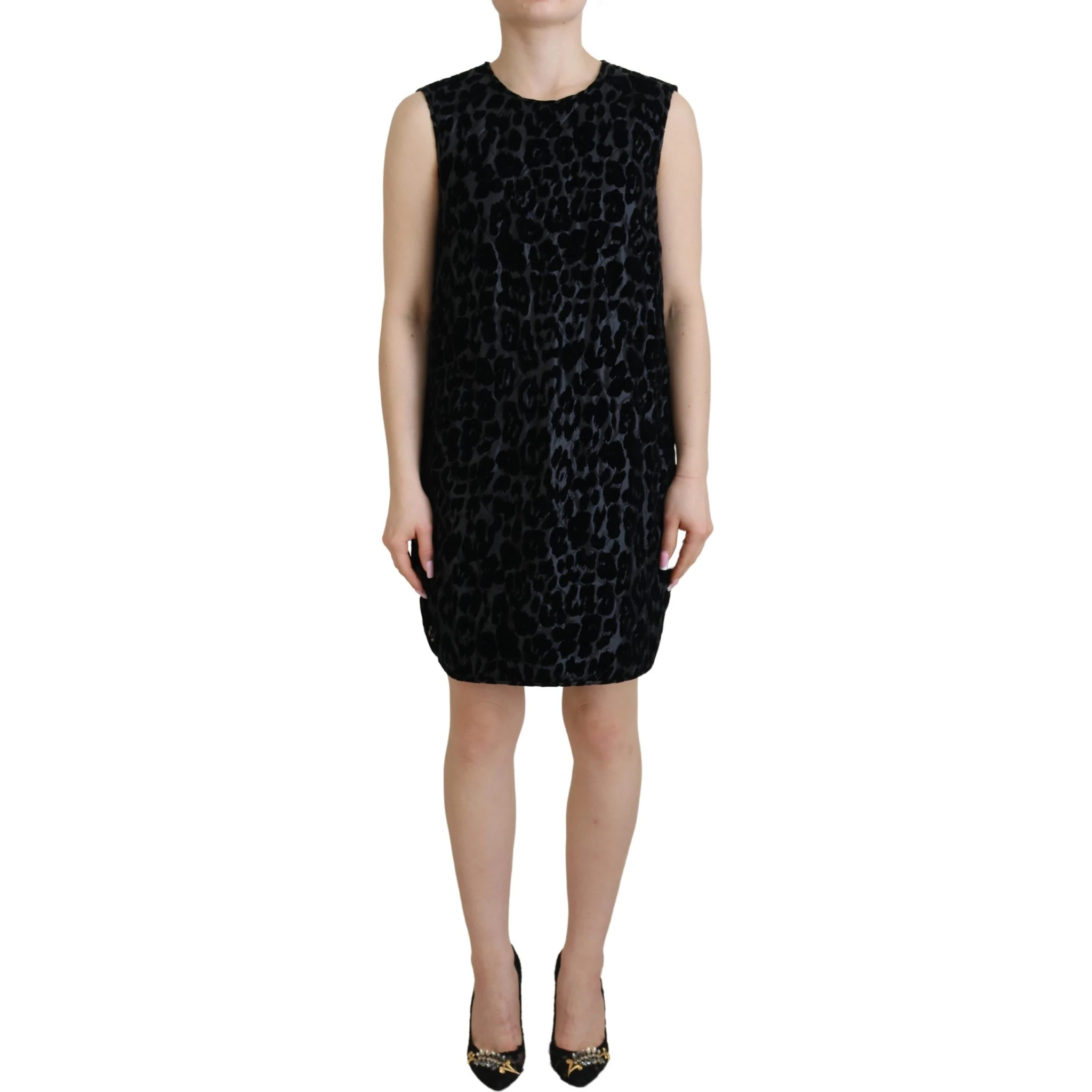 Black Leopard Shift Mini Polyester Dress