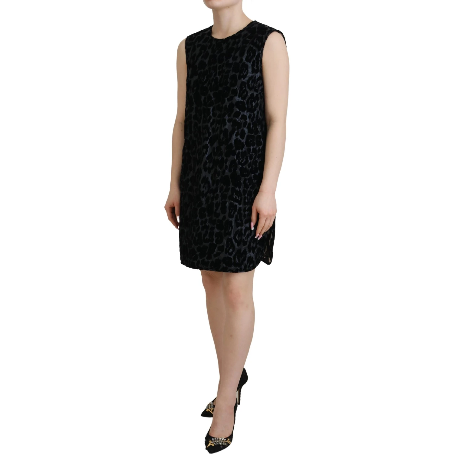 Black Leopard Shift Mini Polyester Dress