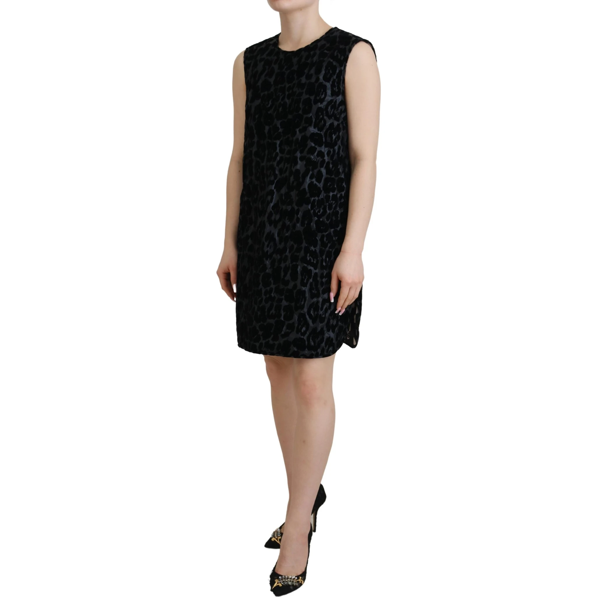 Black Leopard Shift Mini Polyester Dress
