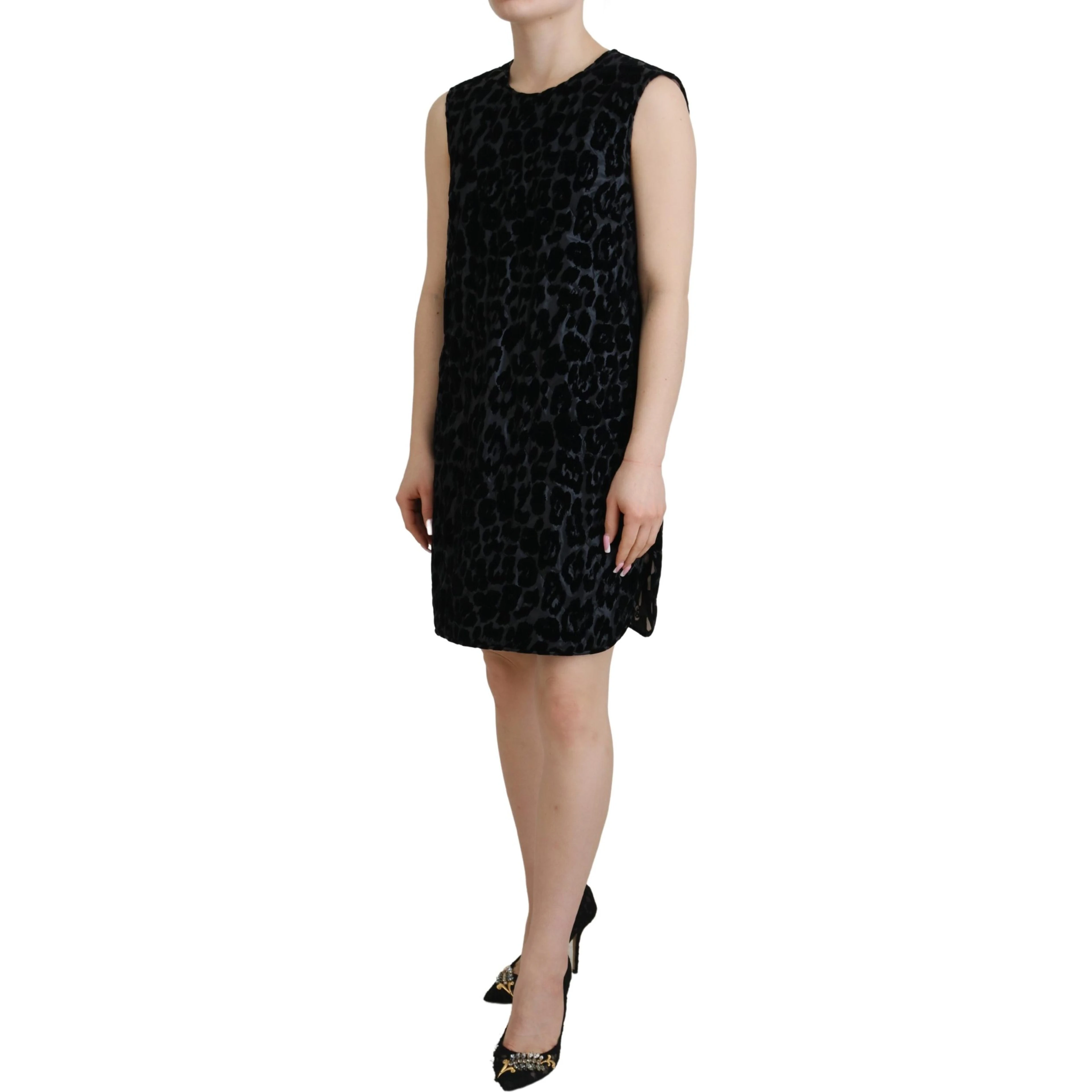Black Leopard Shift Mini Polyester Dress