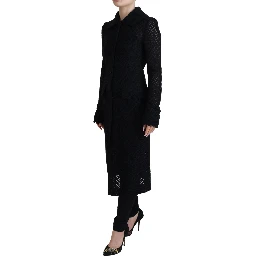 Black Button Down Long Blazer Cotton Jacket