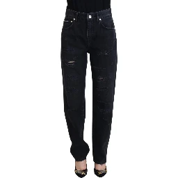 Black Cotton Tattered High Waist Denim Jeans