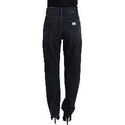 Black Cotton Tattered High Waist Denim Jeans