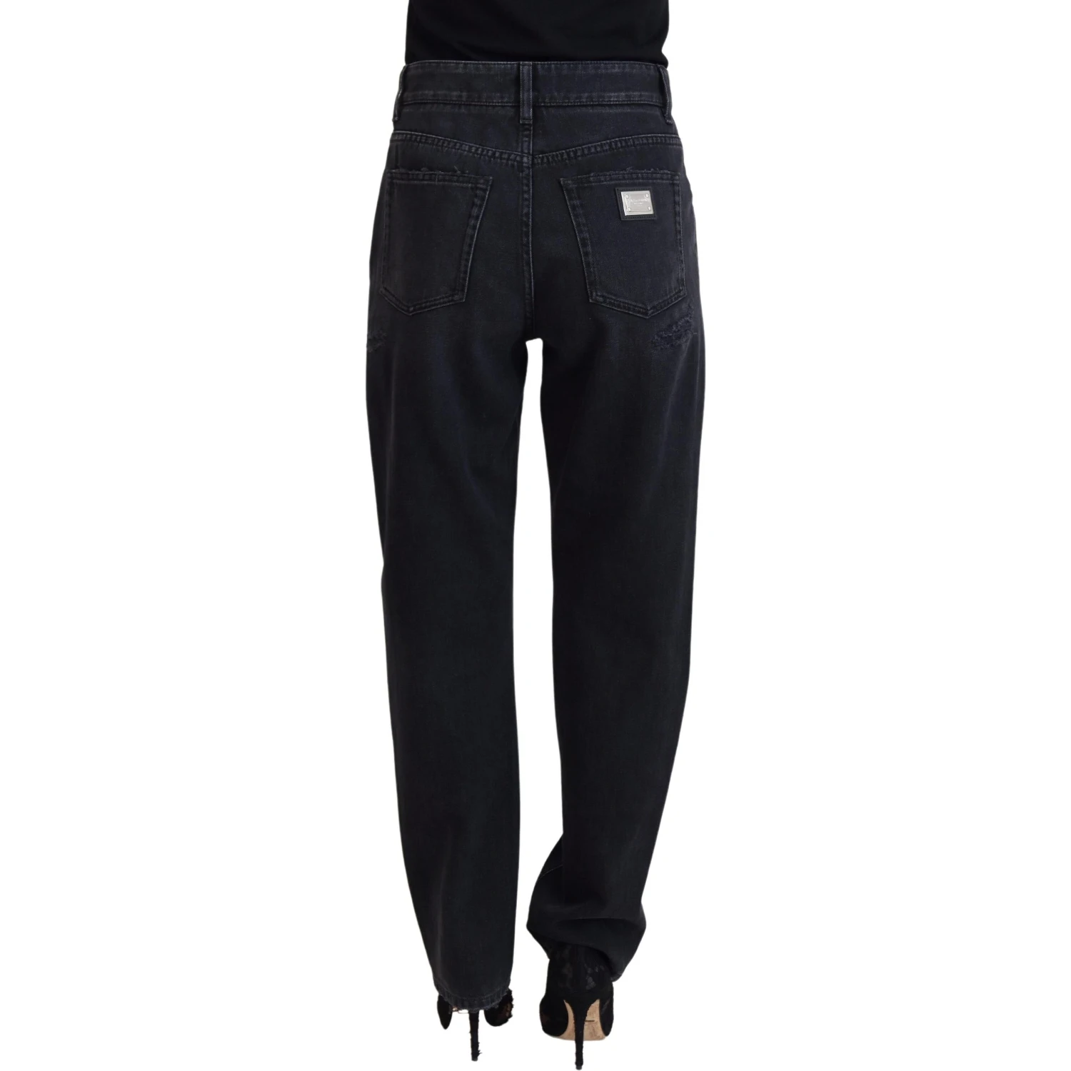 Black Cotton Tattered High Waist Denim Jeans