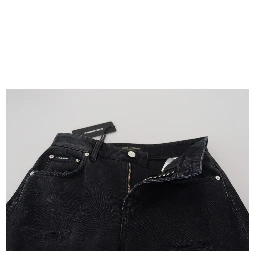Black Cotton Tattered High Waist Denim Jeans