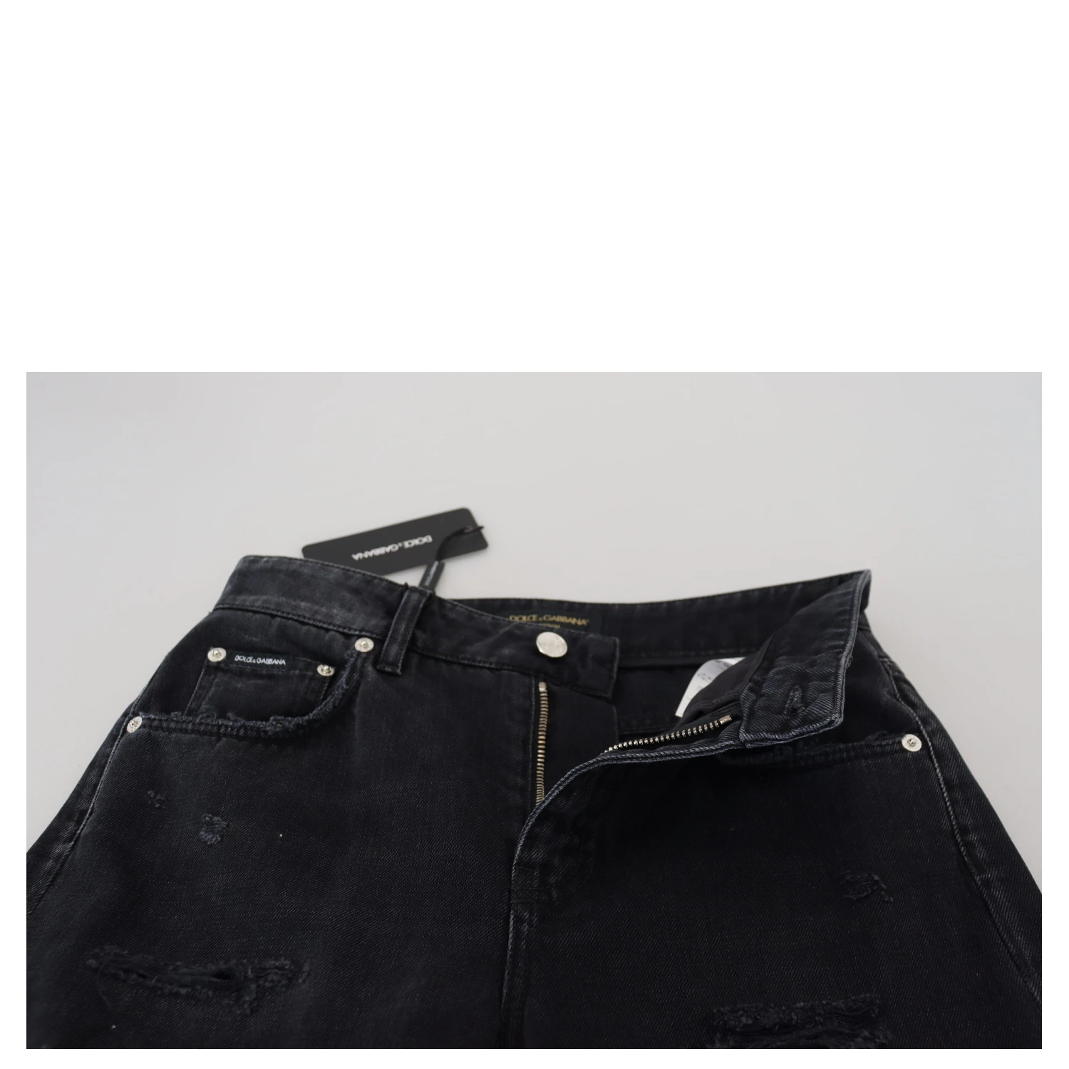 Black Cotton Tattered High Waist Denim Jeans