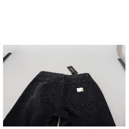 Black Cotton Tattered High Waist Denim Jeans