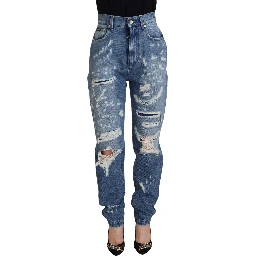 Blue Washed Cotton Tattered Denim Jeans