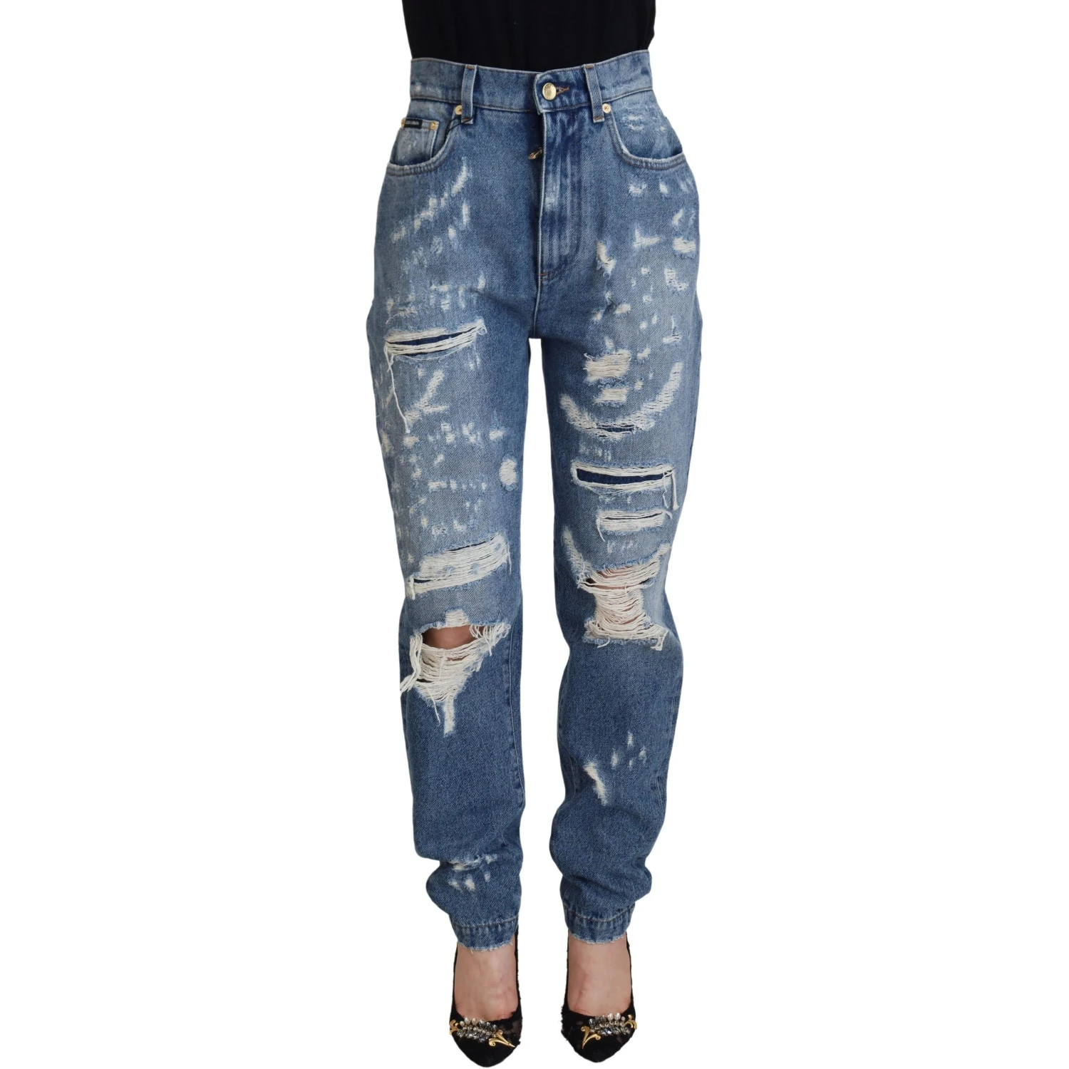 Blue Washed Cotton Tattered Denim Jeans