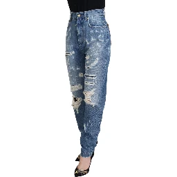 Blue Washed Cotton Tattered Denim Jeans