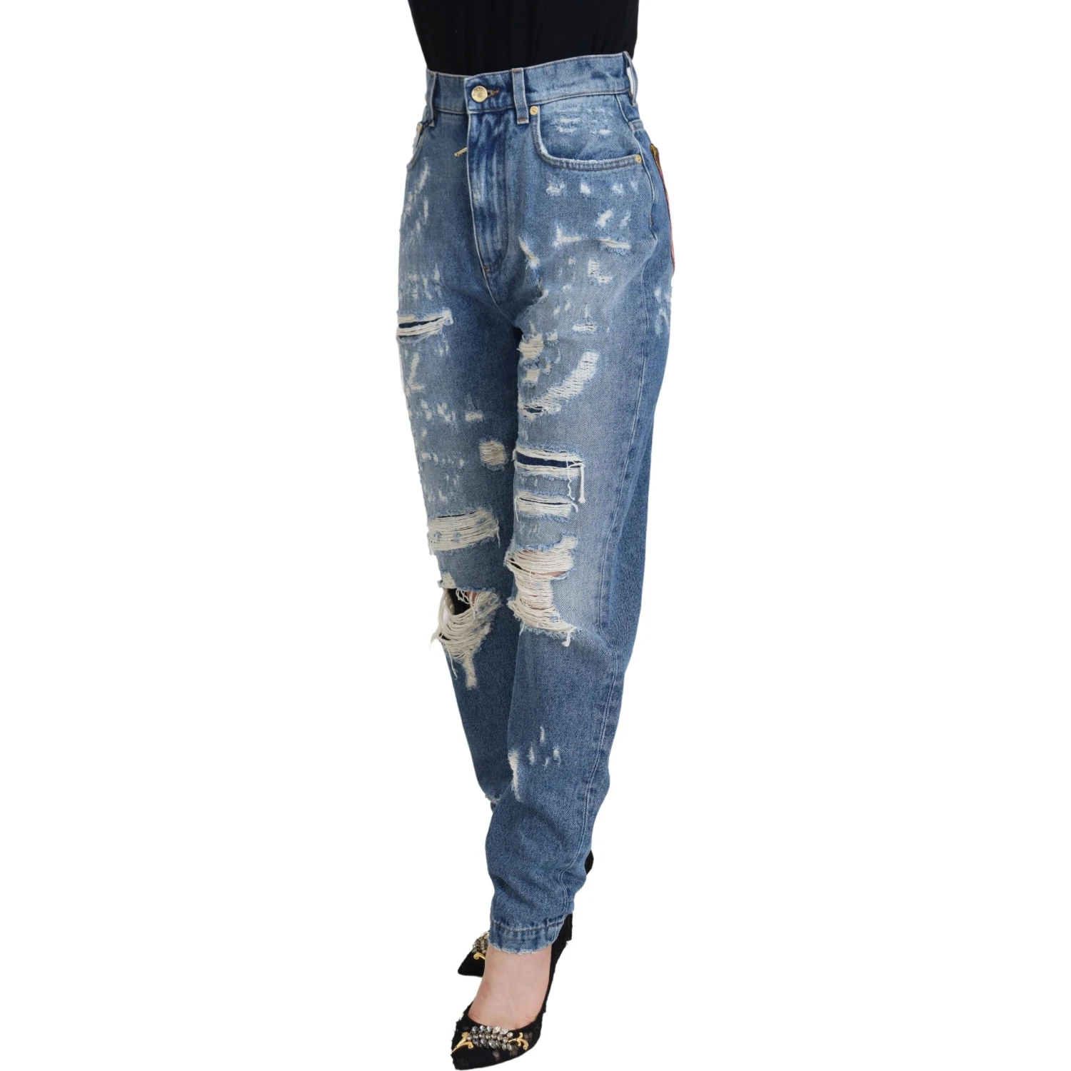 Blue Washed Cotton Tattered Denim Jeans