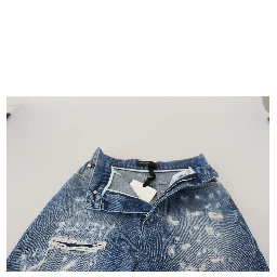 Blue Washed Cotton Tattered Denim Jeans