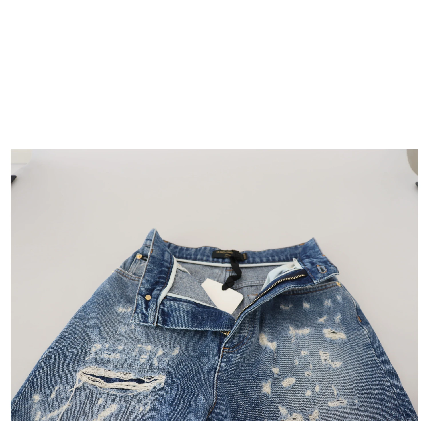 Blue Washed Cotton Tattered Denim Jeans
