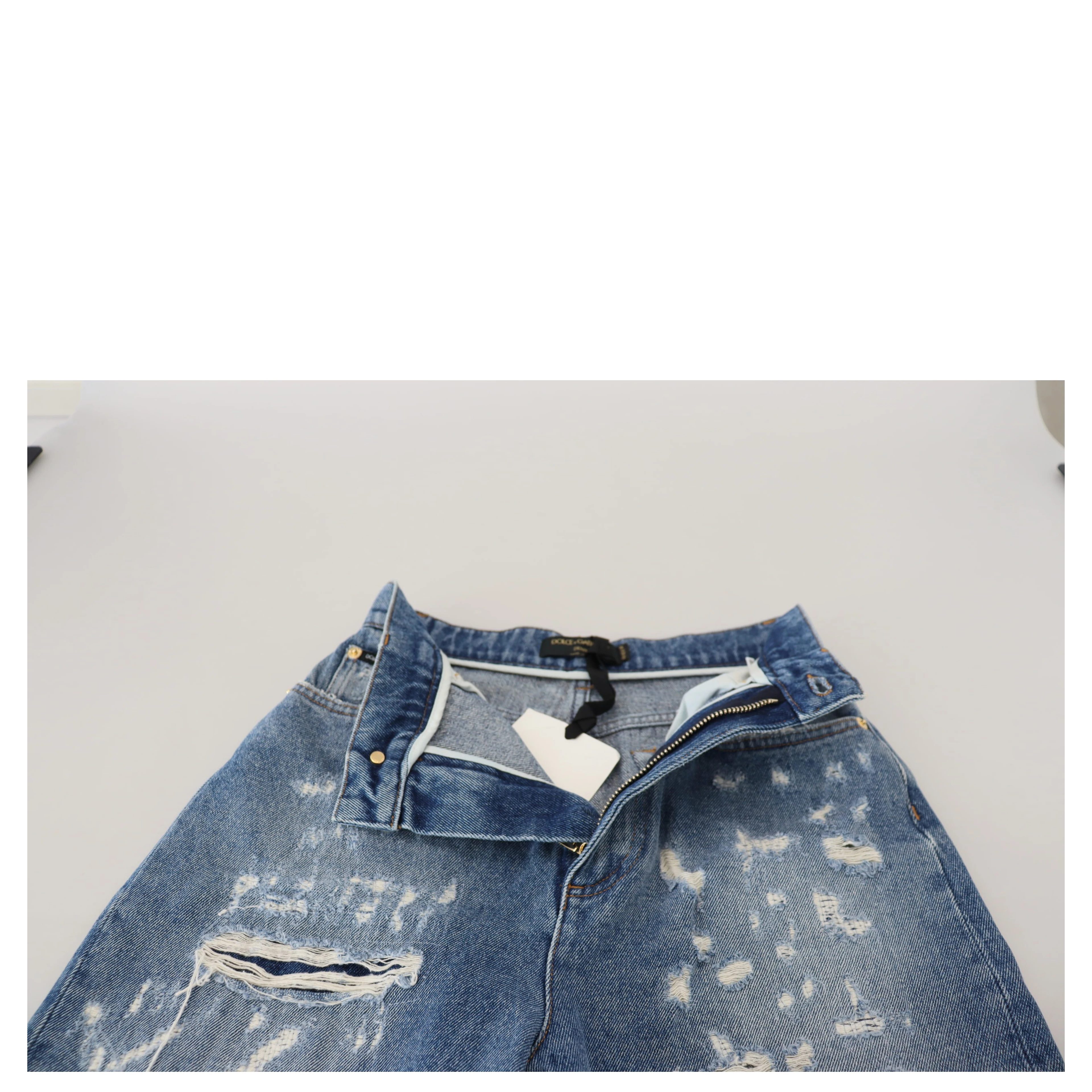 Blue Washed Cotton Tattered Denim Jeans