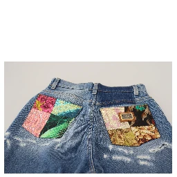 Blue Washed Cotton Tattered Denim Jeans