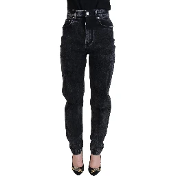 Black Washed Cotton High Waist Denim Jeans