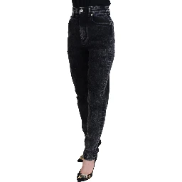 Black Washed Cotton High Waist Denim Jeans