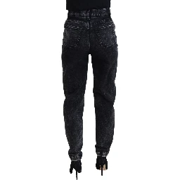 Black Washed Cotton High Waist Denim Jeans