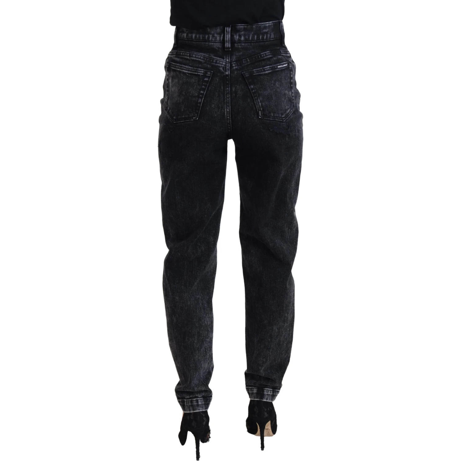 Black Washed Cotton High Waist Denim Jeans