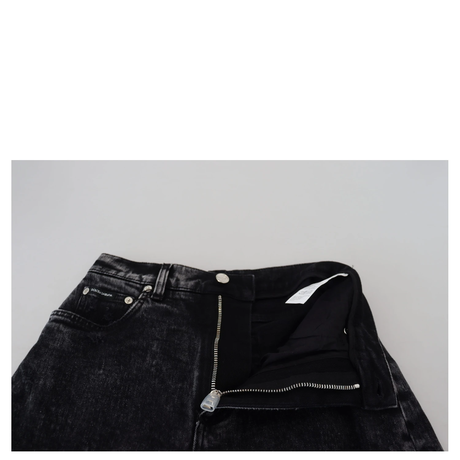 Black Washed Cotton High Waist Denim Jeans