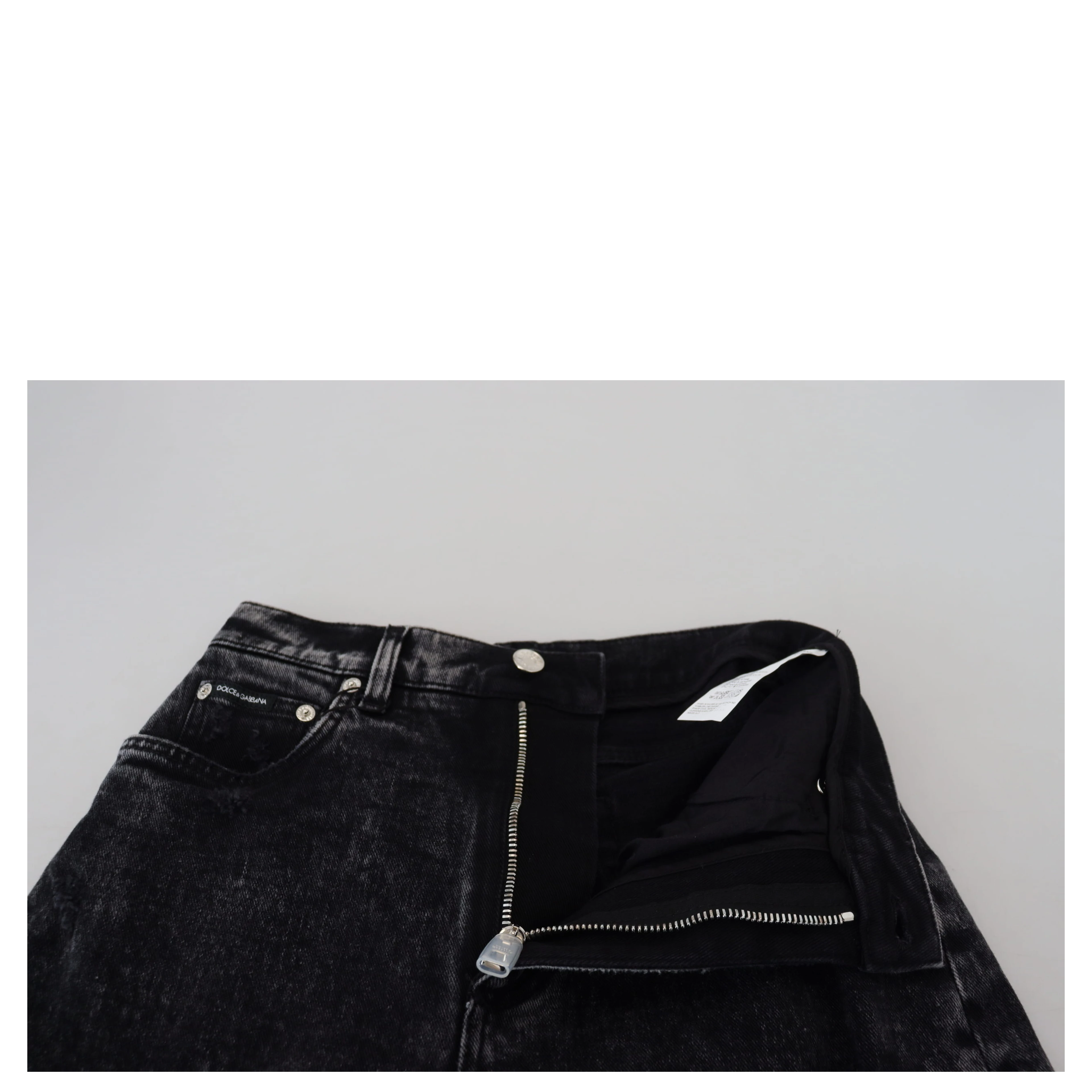 Black Washed Cotton High Waist Denim Jeans