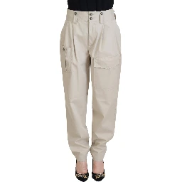 Beige Cotton Women Cargo Pants